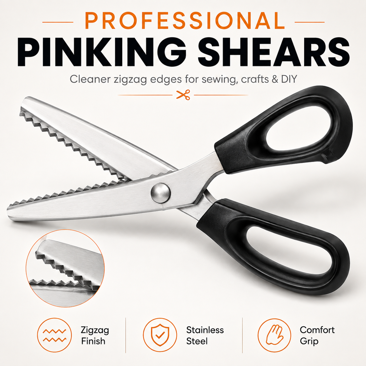 ✂️ Professional Pinking Shears – Stainless Steel Zigzag Fabric Cutting Scissors