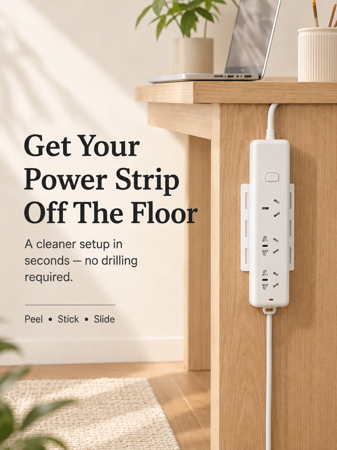 🔌5 Counts   Punch-Free Power Strip Holder – Peel, Stick & Organize