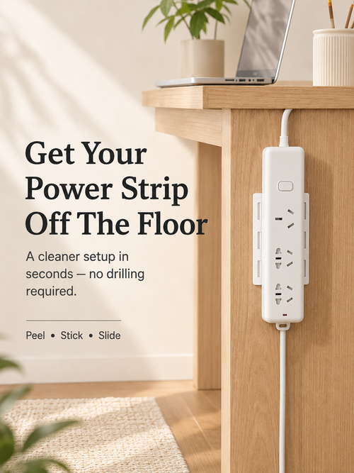 🔌5 Counts   Punch-Free Power Strip Holder – Peel, Stick & Organize