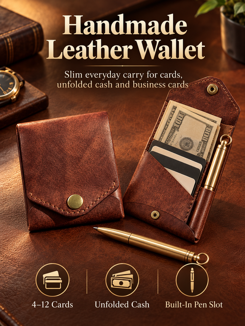 🎁Vintage Handmade Leather Wallet With Business Card Holder