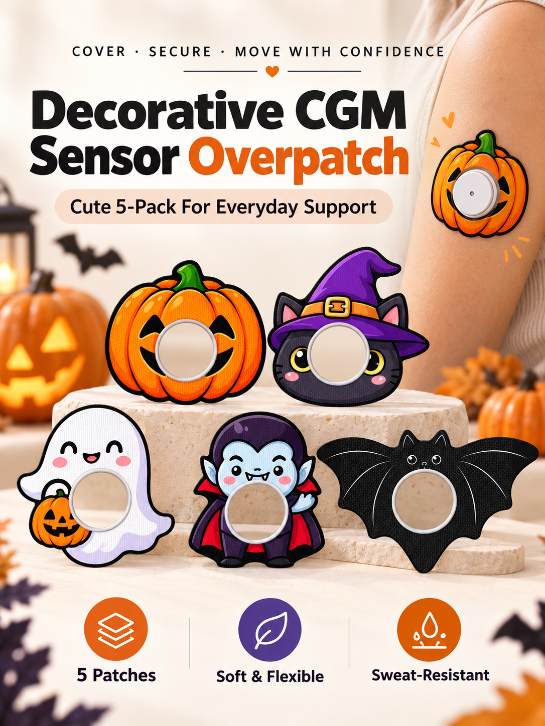💙 FreeStyle Libre 1 CGM Sensor Adhesive Overpatch – Decorative 5-Pack Support Patches