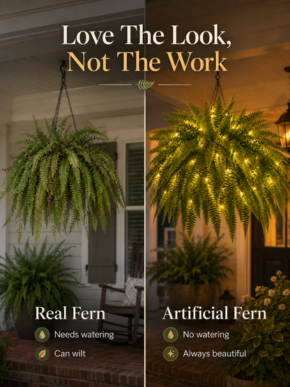 Glowing Boston Ferns with Lights – 🌿 Zero Watering, Zero Maintenance