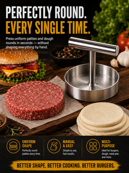 🍔 BBQ FAVORITE | Manual Burger Patty Press – Uniform Round Patties for Grilling, Meal Prep & Home Cooking