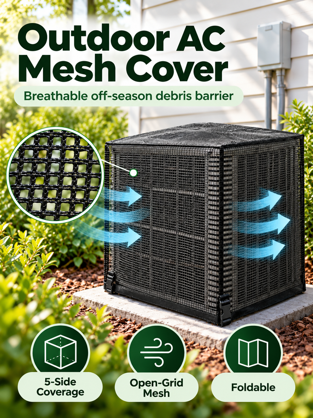 ❄️ Heavy-Duty Mesh AC Cover – All-Season Outdoor Protection