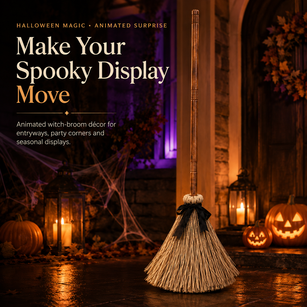 🧹 Animated Witch Broom Halloween Decor