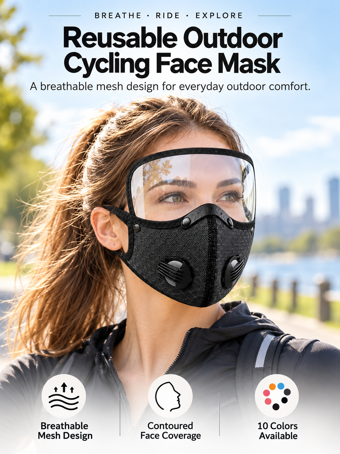 🚴 Reusable Outdoor Cycling Face Mask – Breathable Mesh Design for Riding, Sports & Outdoor Activities