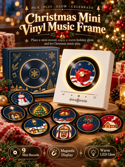🎄 Christmas Mini Vinyl Music Player – Magnetic Fridge Frame with 9 Records