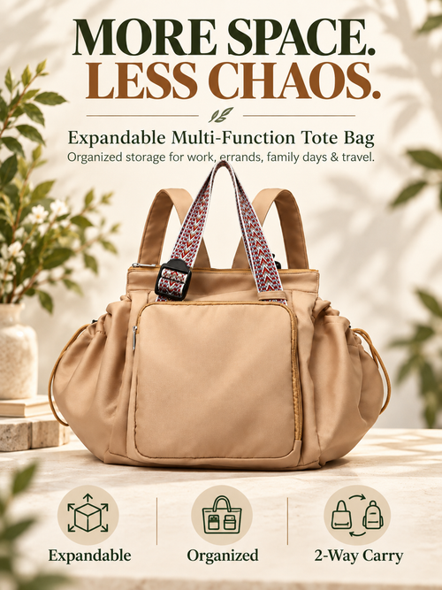 Expandable Tote Bag for Women – Large Capacity Multi-Pocket Work & Travel Bag