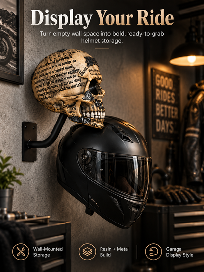 💀 Motorcycle Skull Helmet Holder – Garage Display Wall Mount