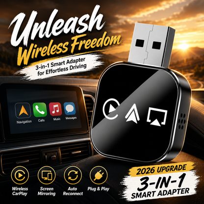 🔥2026 Upgraded 3-in-1 Wireless CarPlay Adapter | Plug & Play Mini AirPlay Mirror Link