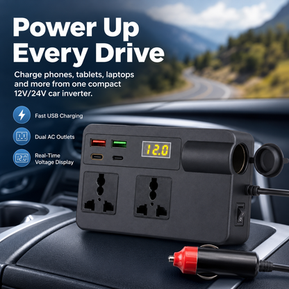 ⚡ Portable Car Power Inverter – Turn Your Vehicle Into a Mobile Power Station | QC3.0 Fast Charging & USB Power Supply