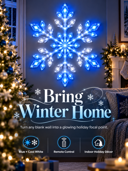 ❄️ Remote-Controlled Snowflake Wall Light Set – Blue & White Christmas Décor
