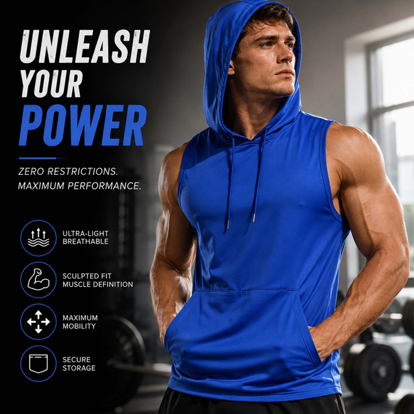 Men’s Sleeveless Hooded Sports Tank Top | Quick-Dry Gym & Casual Wear