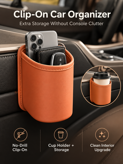 🚗 Clip-On Car Cup Holder & Organizer – No-Drill Multipurpose Vehicle Storage Box