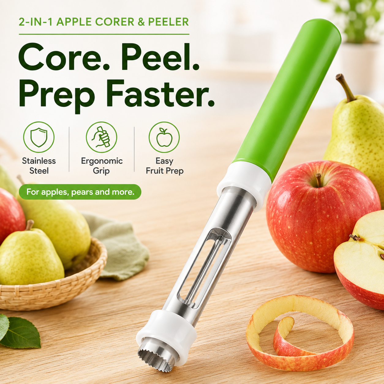 2-in-1 Apple Corer & Peeler 🍎🔪 , Stainless Steel Fruit Tool , Must-Have Kitchen Gadget ✨