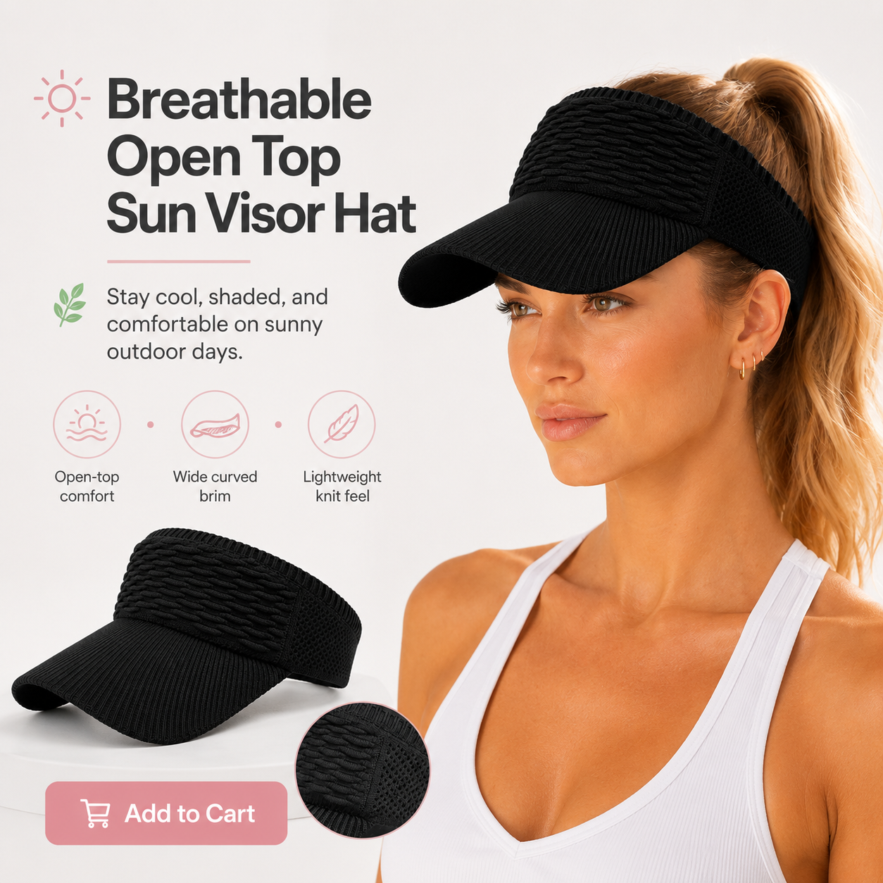 ☀️Women's High Ponytail Sun Visor Hat for Sun Protection