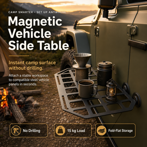 Rugged Magnetic Vehicle Table | Portable Camping Table with Mesh Surface