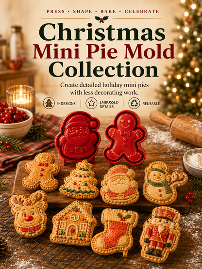 🎄 9-Design Christmas Mini Pie Mold Collection 🥧✨