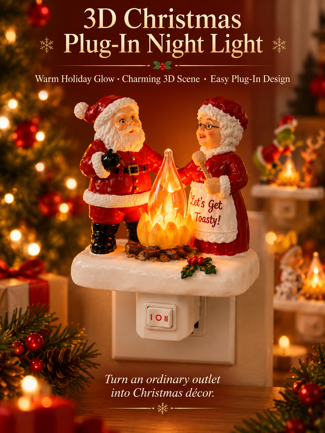 🎄 3D Christmas Plug-In Night Light – Warm Glowing Holiday Wall Décor
