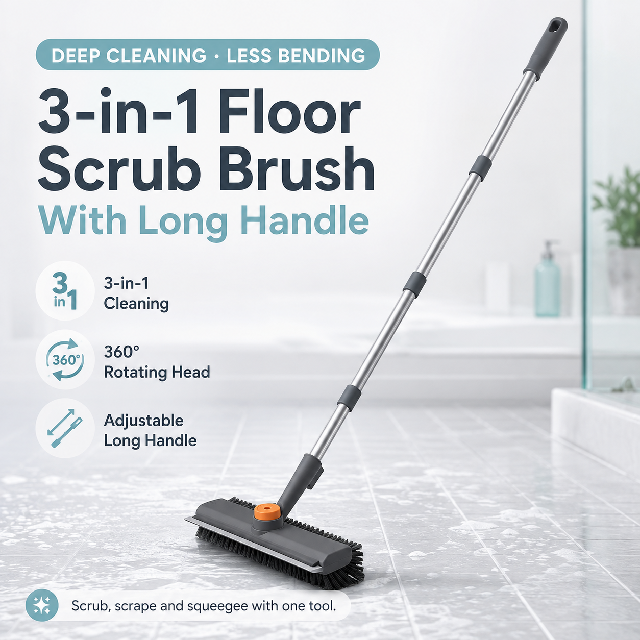⚡Hot Sales 49% OFF🔥Floor Scrub Brush Bathtub Brush with Long Handle 3 in 1