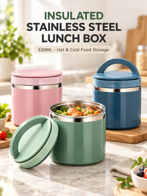 Stainless Steel Insulated Lunch Box with Handle – Leakproof Stackable Food Container for Office, School & Travel