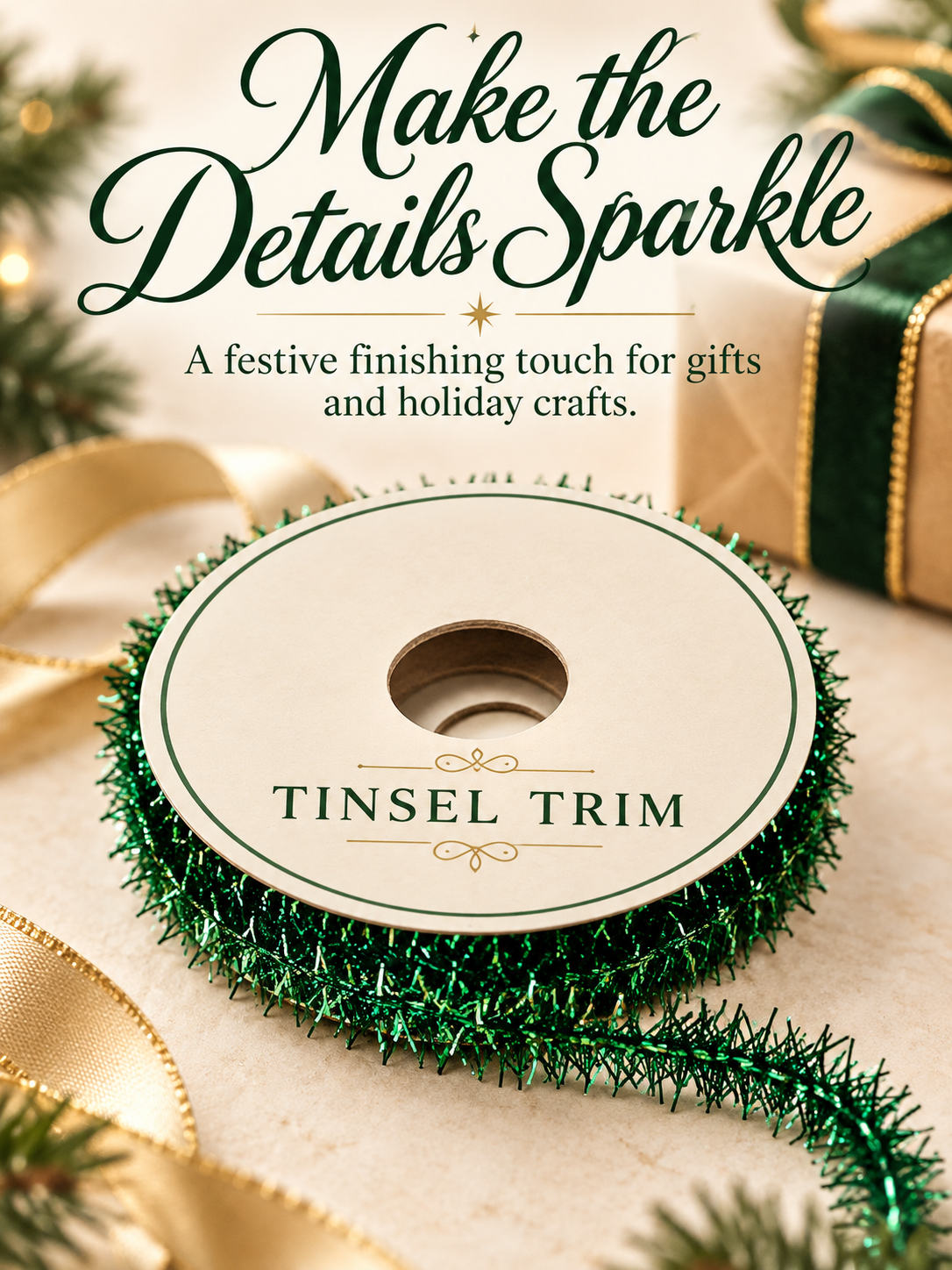✨ Metallic Tinsel Trim – Sparkling Decoration for Gift Wrapping & Holiday Crafts