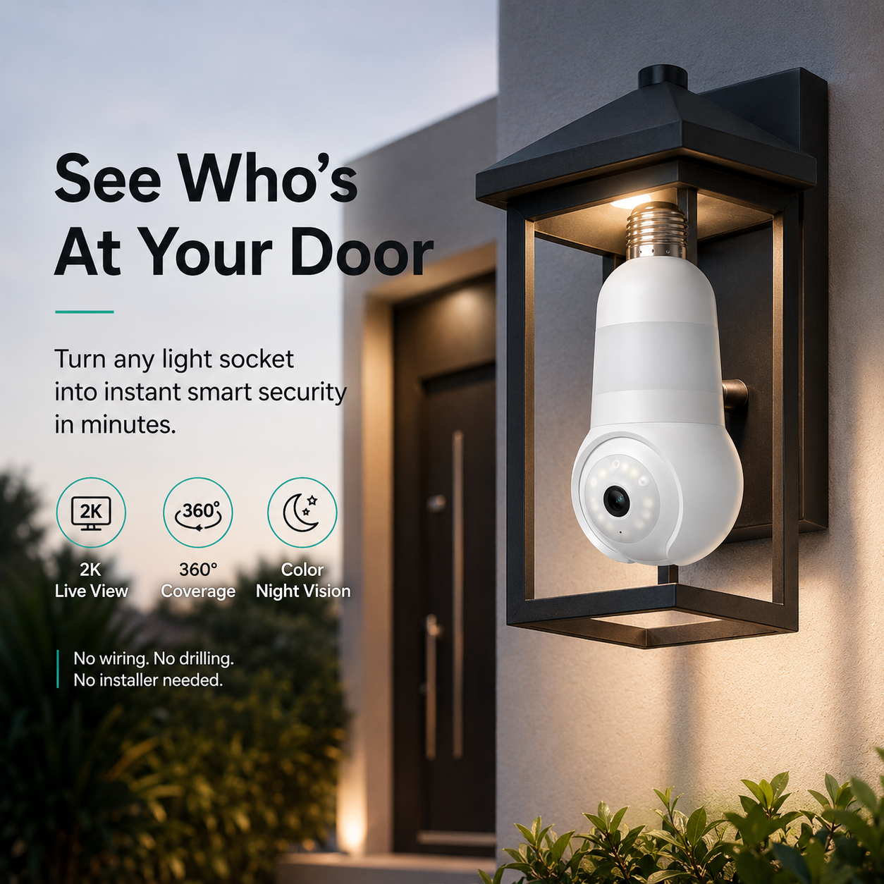 🚨 2K Light Bulb Security Camera – Wireless 360° Home Surveillance System with Night Vision & Two-Way Audio