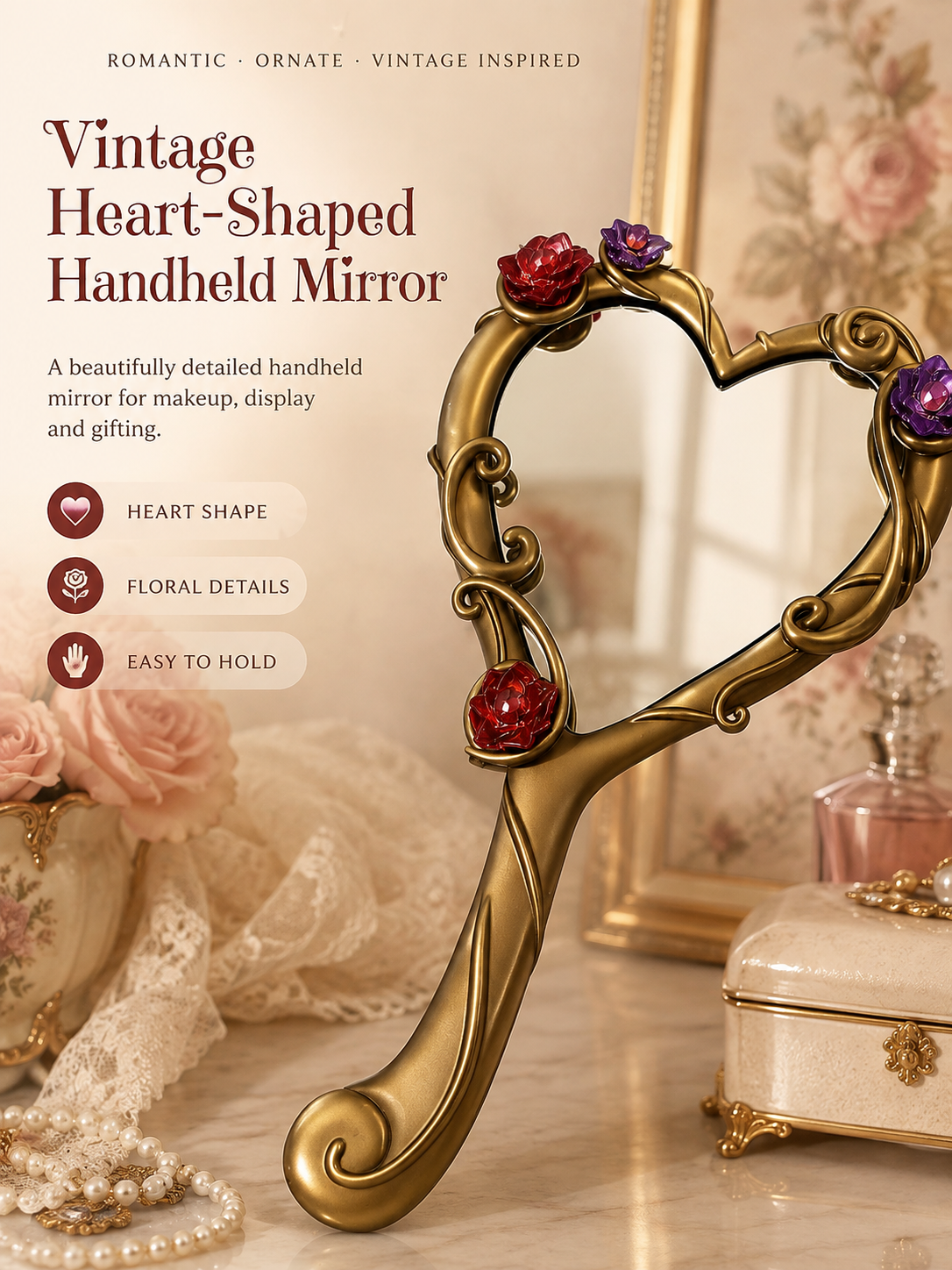 🪞Vintage Heart-Shaped Handheld Mirror