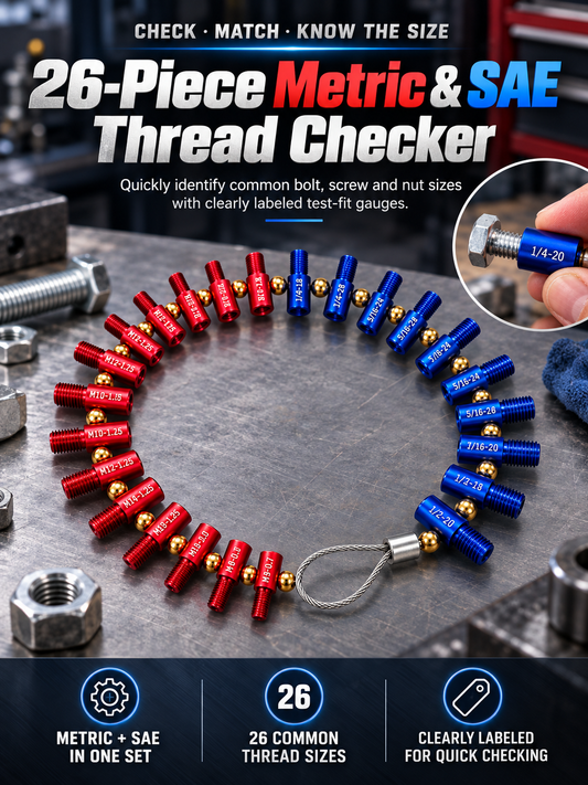 🔩 26-Piece Nut & Bolt Thread Gauge – Metric & SAE Size Checker