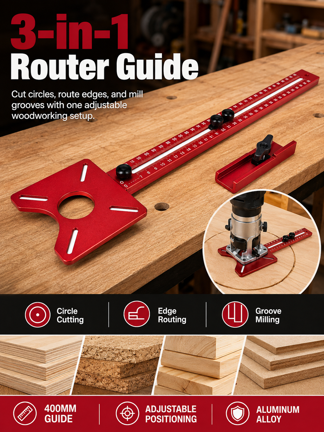 📏3-in-1 Router Circle Cutting Guide