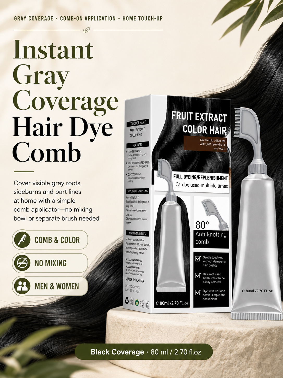🔥Hot sell TODAY | Instant Gray Coverage Hair Dye Comb for Men & Women