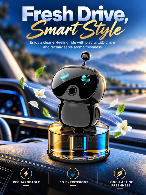 🤖 Smart Car Air Freshener – Rechargeable LED Expression Aroma Diffuser For A Fresh & Fun Drive