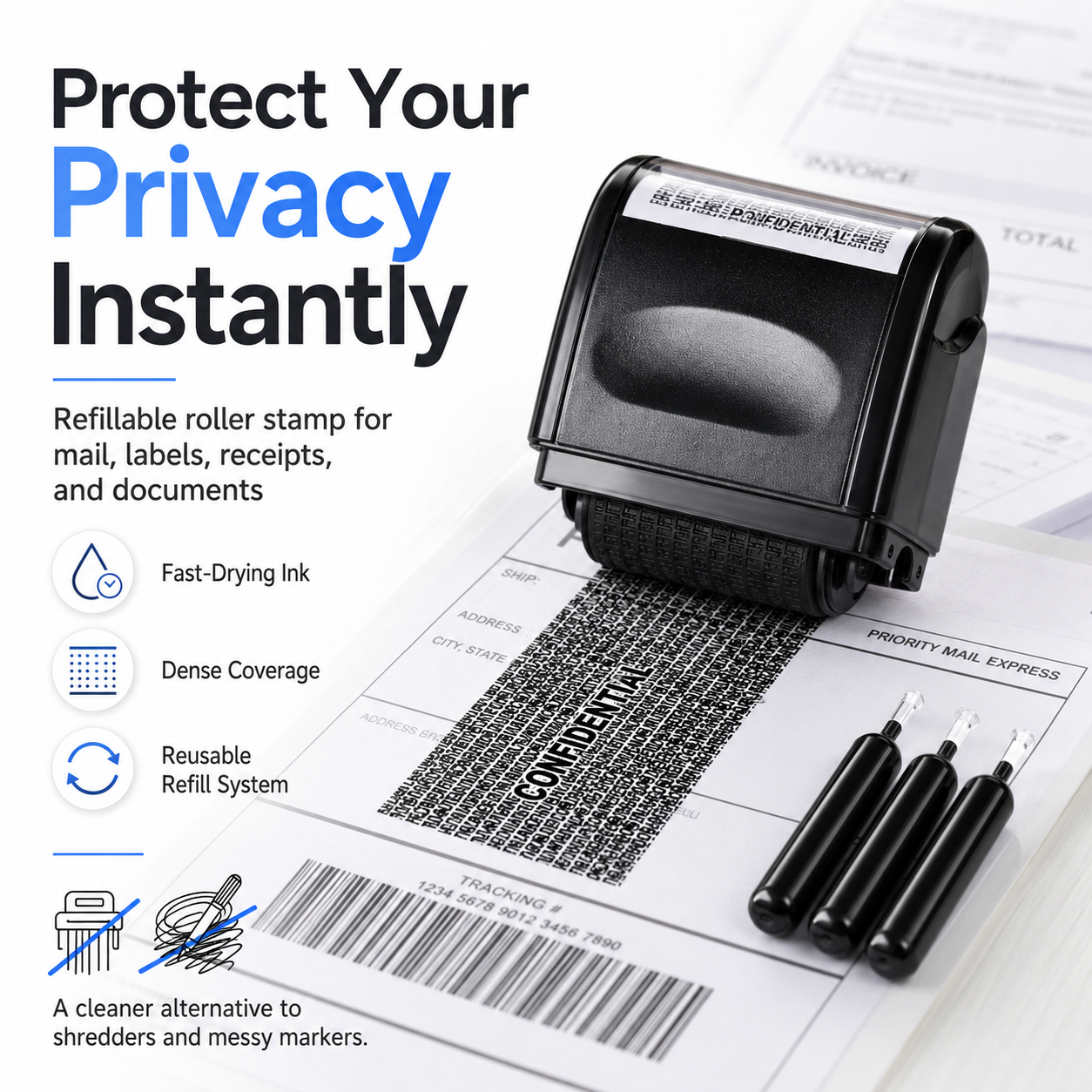 🔥HOT SALE 49% OFF✨Privacy Protection Security Roller Stamp — Address & Billing Info Blocker, Home & Office Mailing Essentials 100m Long-Lasting Roll