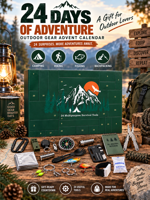🏕️ OUTDOOR LOVER FAVORITE | 24-Piece Camping Gear Advent Calendar – Christmas Countdown Gift for Adults
