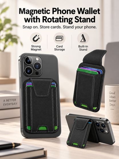 🧲 Magnetic Phone Wallet with Rotating Stand