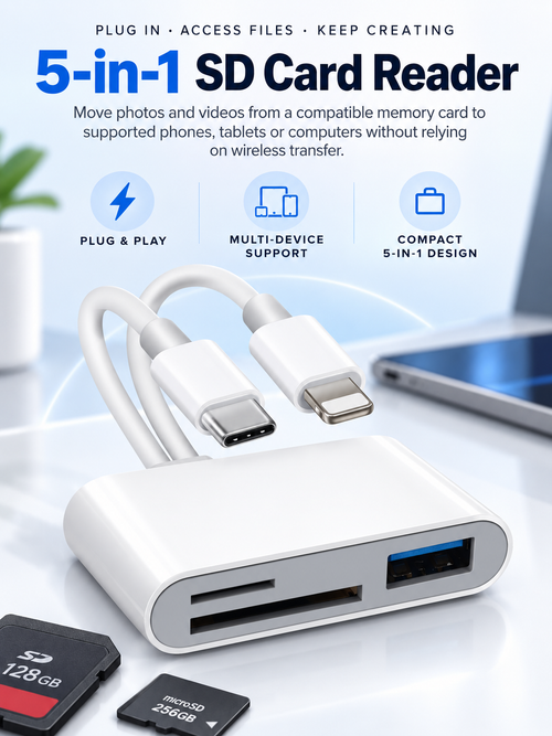 📸 Dual-Cable SD/TF Card Reader & USB OTG Adapter – Type-C Multiport Hub