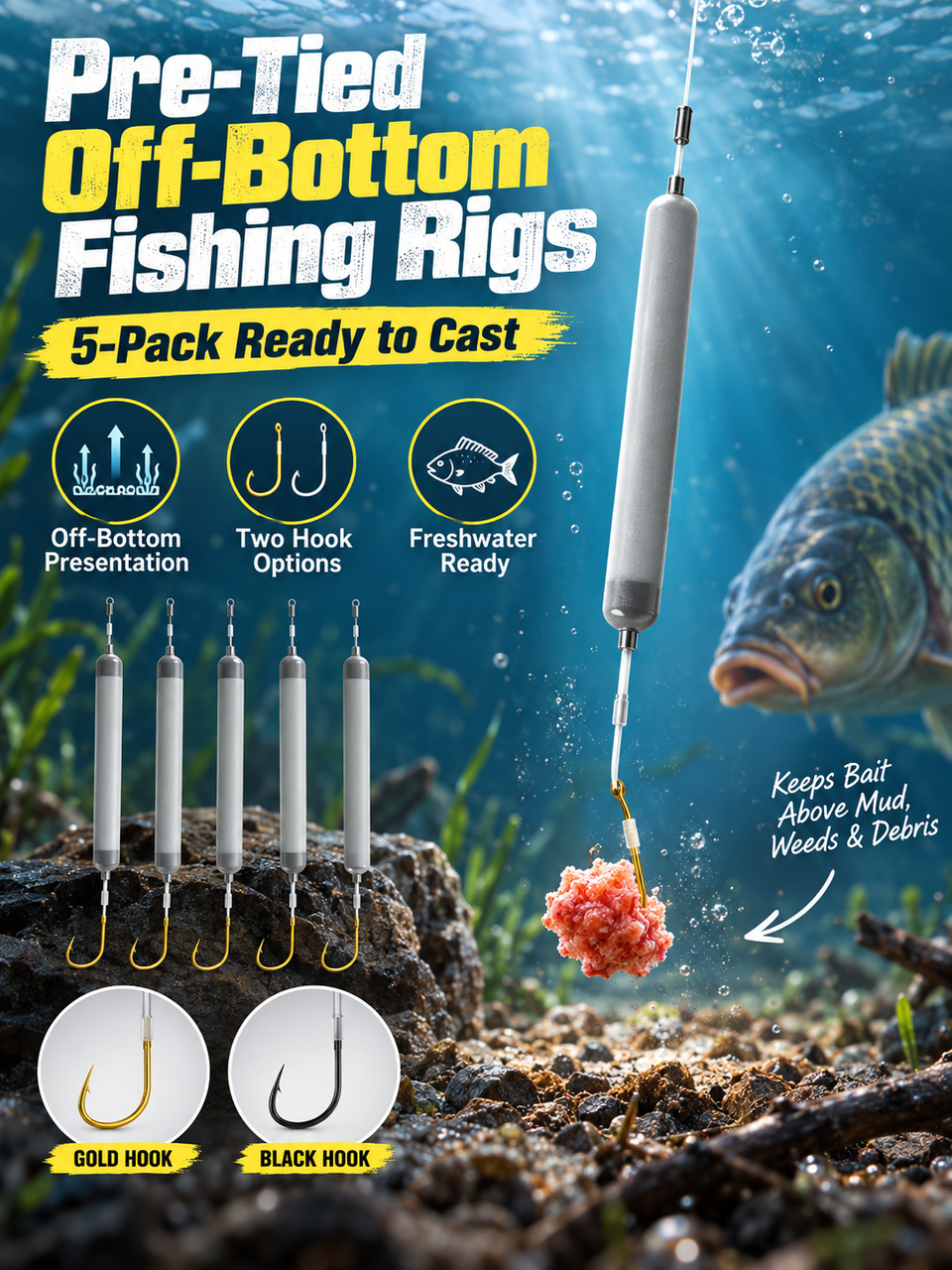 🎣 Anti-Snag Bottom Fishing Hook Rig – Pre-Tied 5-Piece Fishing Hook Set