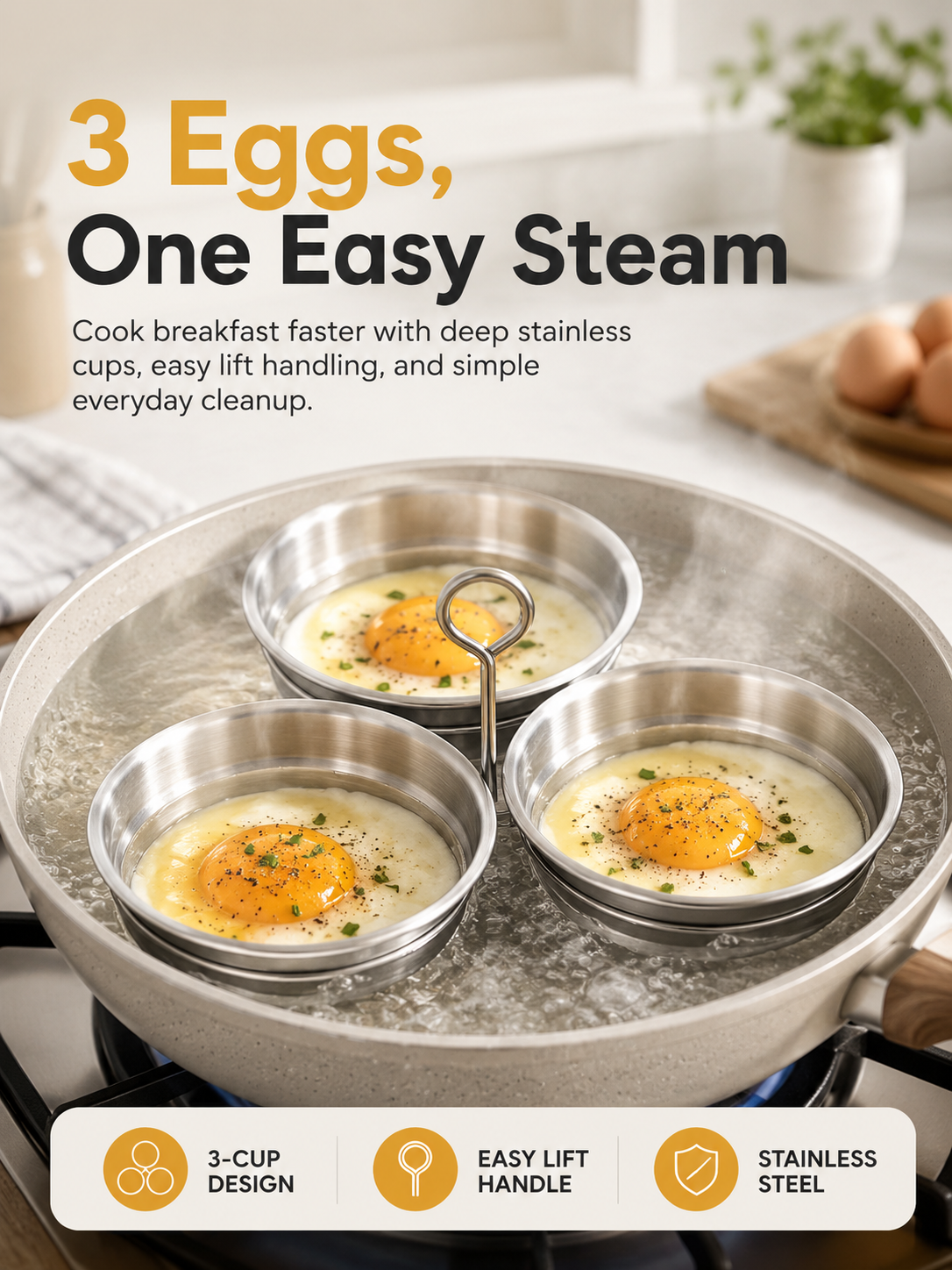 🍳 3-Cup Stainless Steel Egg Steamer