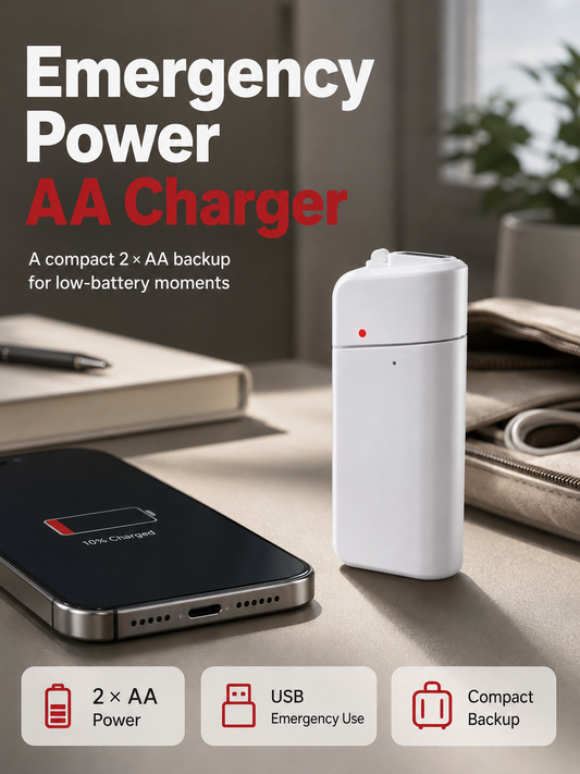 Portable Emergency Phone Charger AA Battery Powered Power Bank with LED Flashlight