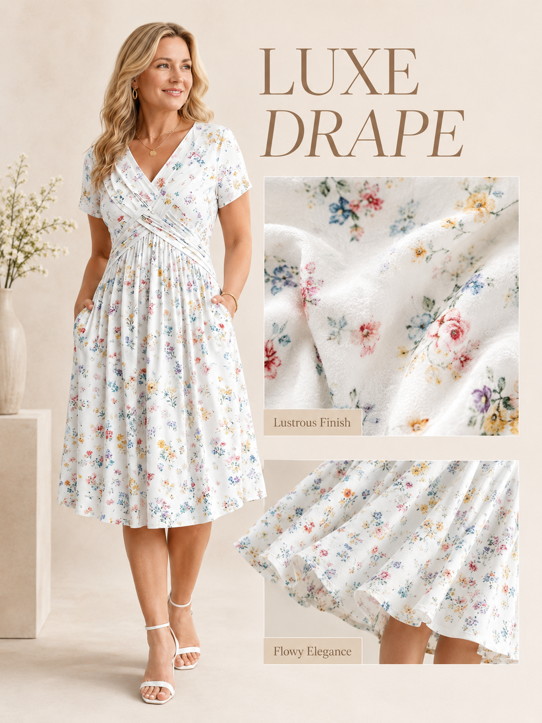 🥳2026 HOT SALE ✨Women's V-Neck Floral Print Dress with Twist Waist