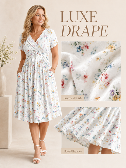 🥳2026 HOT SALE ✨Women's V-Neck Floral Print Dress with Twist Waist