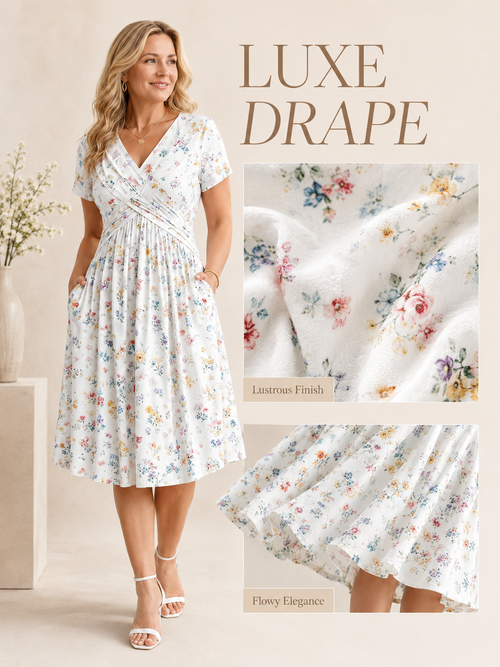 🥳2026 HOT SALE ✨Women's V-Neck Floral Print Dress with Twist Waist