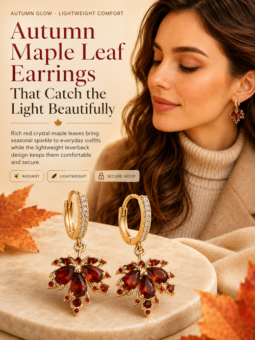 🍁 Autumn Glow: Crystal Maple Leaf Drop Earrings in Gold Finish