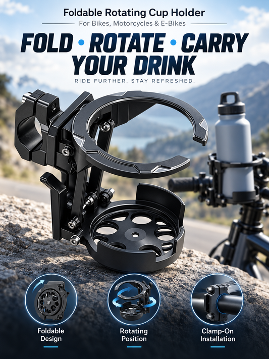 🥤 Foldable Rotating Bike Cup Holder – Clamp-On Drink Holder for Bicycles & Motorcycles