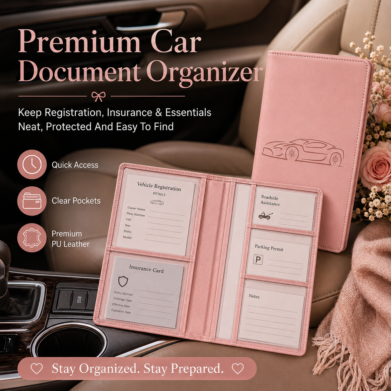 🚗 Car Registration & Insurance Document Holder | Premium PU Leather Organizer