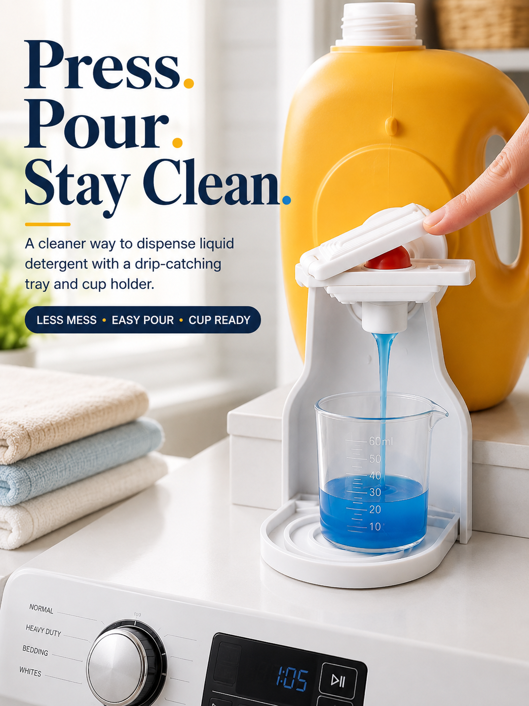 🧺 No-Drip Laundry Detergent Dispenser Cup Holder & Drip Tray