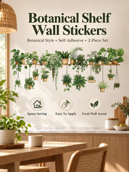 🌿 Botanical Shelf Wall Stickers – 2-Piece Self-Adhesive Plant Decor