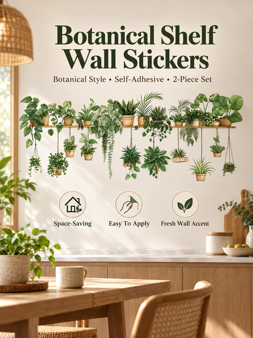 🌿 Botanical Shelf Wall Stickers – 2-Piece Self-Adhesive Plant Decor