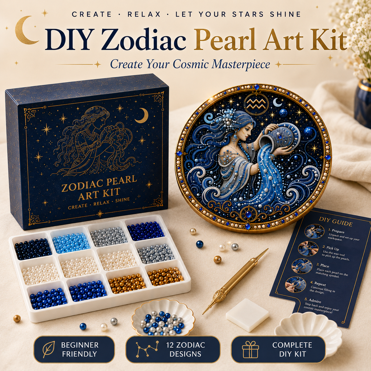 🔥 Only a few sets left!💎 12 Zodiac Signs Pearl Art Kit