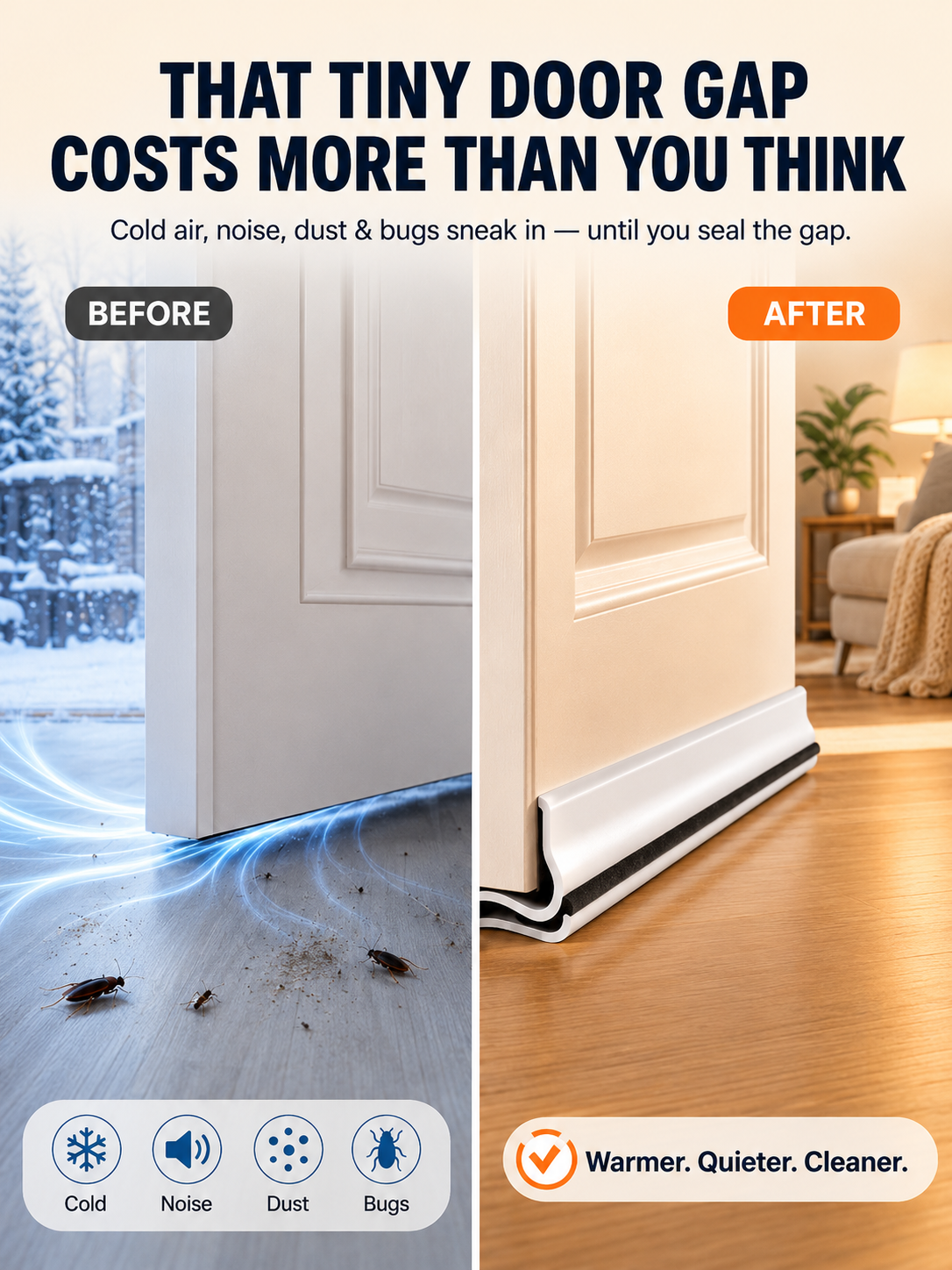 ❄️ Stop Cold Drafts From Entering Your Home – Triple Seal Door Weather Strip